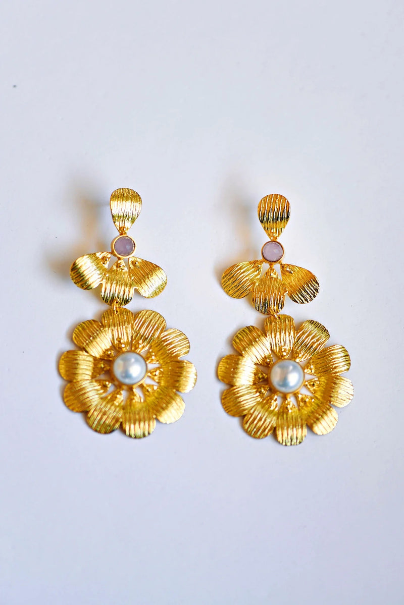Tatum James - Farrah Earrings / Pearl&Rose Glass