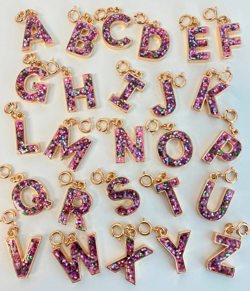 Charm It, Girls Charm Jewelry- Pink Glitter Initial Charm