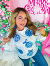 Mary Square- Kelly Sweatshirt- Blue Ornaments