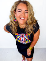 Queen of Sparkles- Black Rainbow Tiger Head Knit Sweater Dress