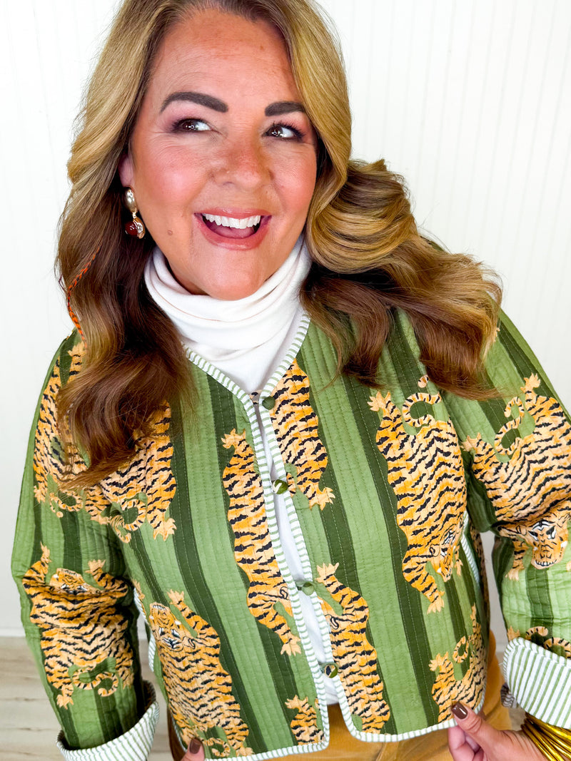 Talking Tigers Quilted Jacket- Green