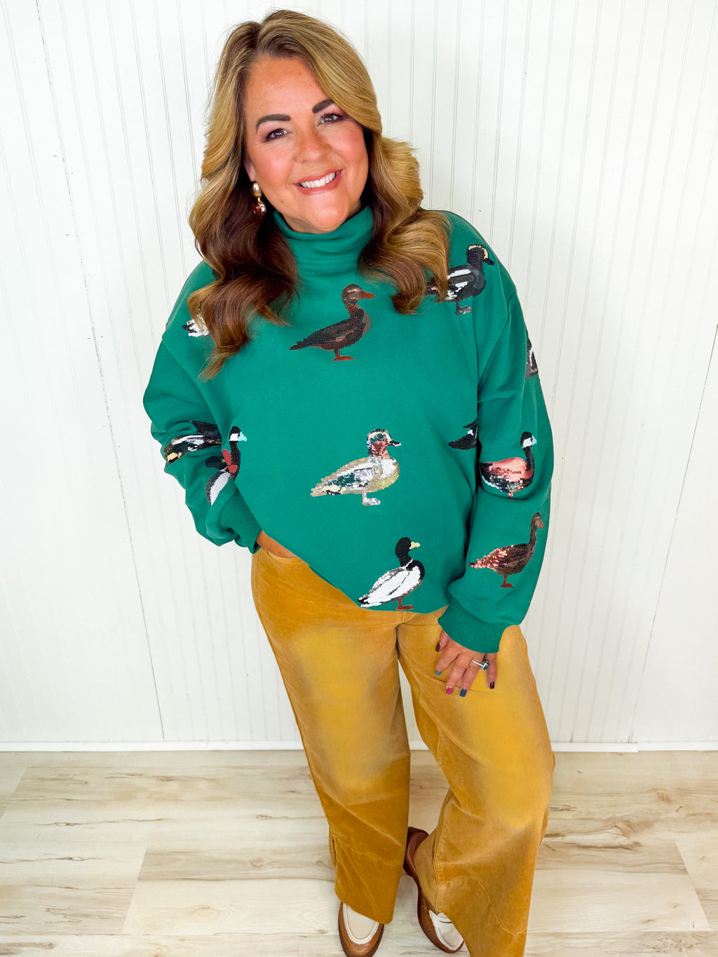 Queen of Sparkles- Green Duck Mock Neck Sweatshirt