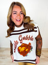 Queen of Sparkles-White & Brown Stripe Gobble Short Sleeve Top