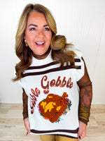 Queen of Sparkles-White & Brown Stripe Gobble Short Sleeve Top