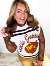 Queen of Sparkles-White & Brown Stripe Gobble Short Sleeve Top