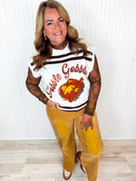 Queen of Sparkles-White & Brown Stripe Gobble Short Sleeve Top