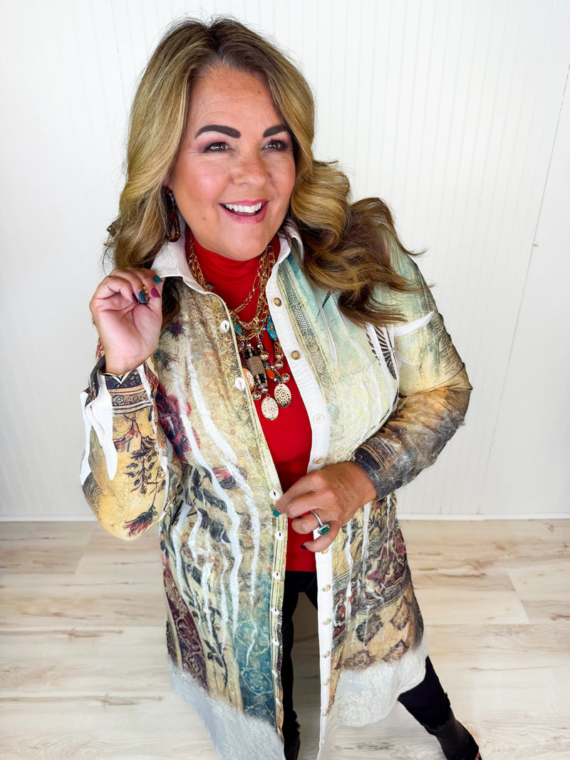 Birdsong Bliss Button Down Duster