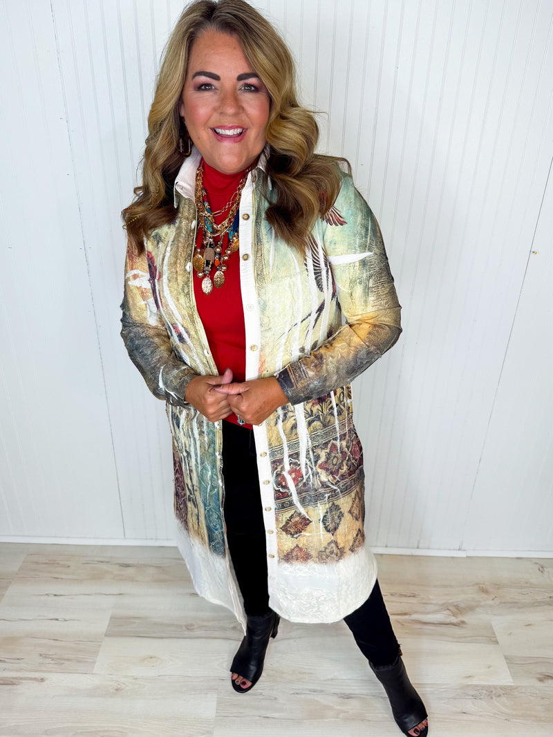 Birdsong Bliss Button Down Duster