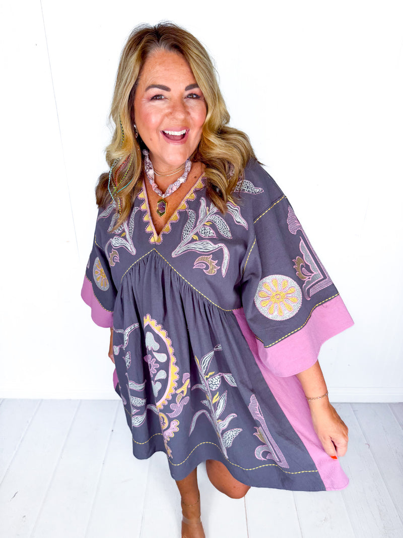 Dusty Plum Embroidered Dress
