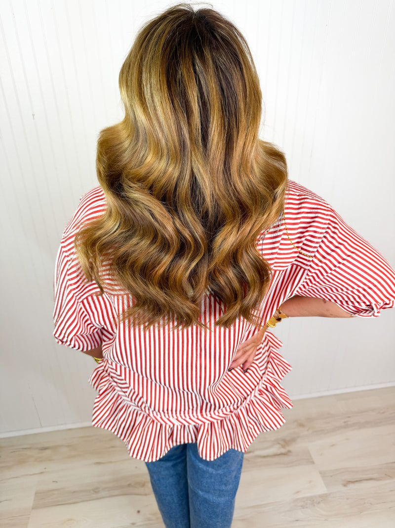 Brick and Cream Striped Button Down