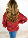 Autumn Floral Embroidered Rust Button Down