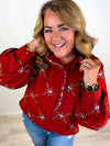 Autumn Floral Embroidered Rust Button Down