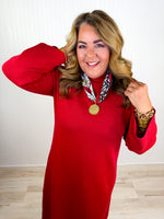 Mariah Crimson Mock Neck Sweater Dress