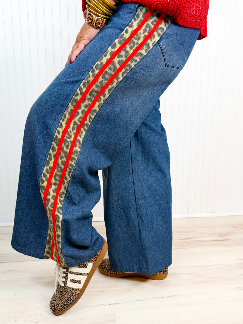 Leopard & Denim Wide Leg Pants