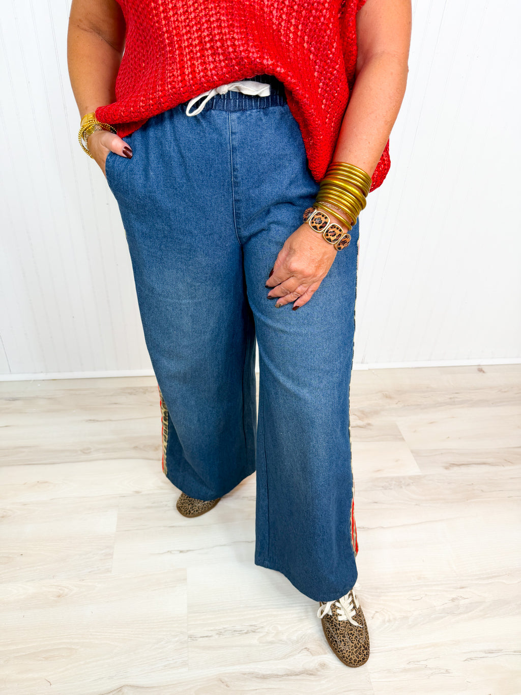Leopard & Denim Wide Leg Pants