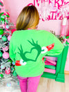QOS- Green Grinch Heart  Hands Sweatshirt