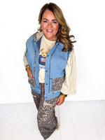 Leopard Time Denim Hoodie Vest