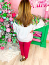 QOS- White Multi Metallic Wreath Cotton Button Up Top