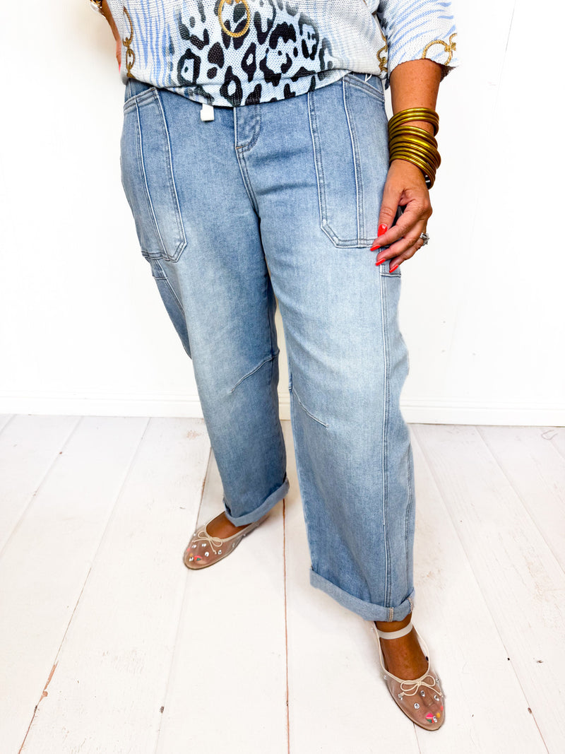 Risen- Wren High Rise Barrel Cargo Jeans