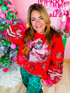 QOS- Pink/Red Vintage Poinsettia Santa Sweatshirt￼