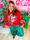 QOS- Pink/Red Vintage Poinsettia Santa Sweatshirt￼