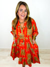 Roaring Tiger Midi Dress- Orange