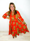 Roaring Tiger Midi Dress- Orange