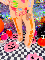 QOS- Neon Orange Skeleton Sweat Pants