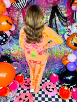 QOS- Neon Orange Skeleton Sweatshirt