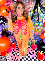 QOS- Neon Orange Skeleton Sweatshirt