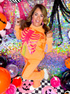 QOS- Neon Orange Skeleton Sweatshirt