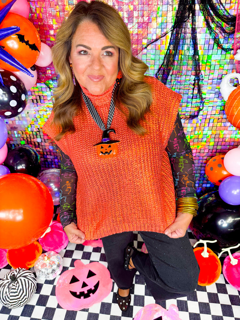 Metallic Magic Sleeveless Sweater- Orange