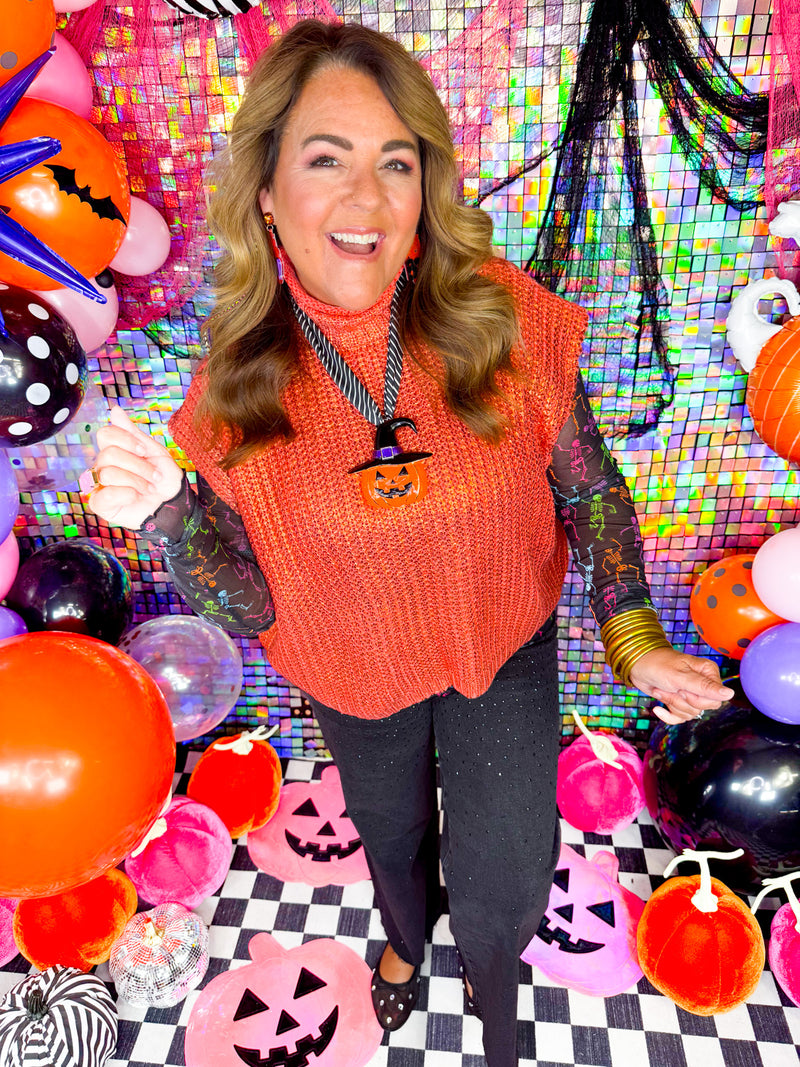 Metallic Magic Sleeveless Sweater- Orange