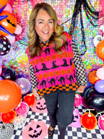 QOS- Pink, Orange Halloween Sweater Top