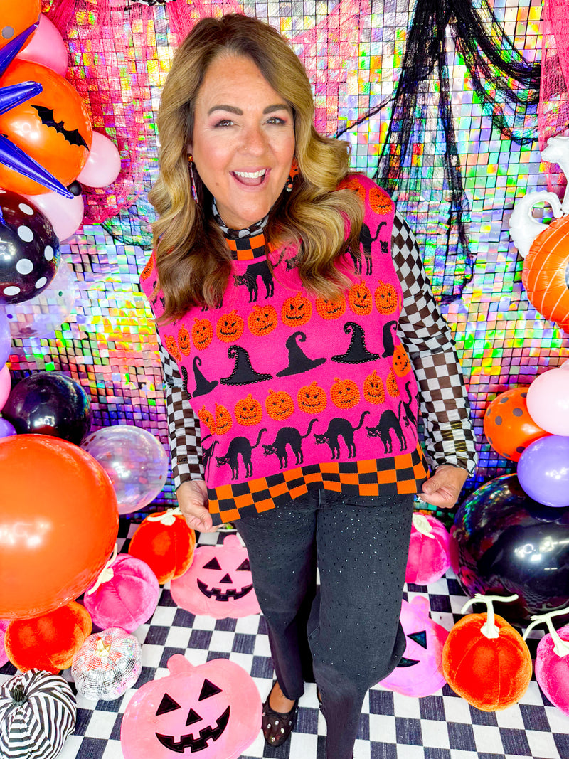 QOS- Pink, Orange Halloween Sweater Top