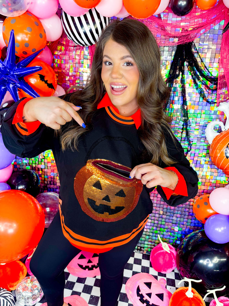 QOS- Black Halloween Bucket Sweatshirt