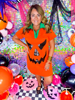QOS- Orange Pumpkin Face Dress