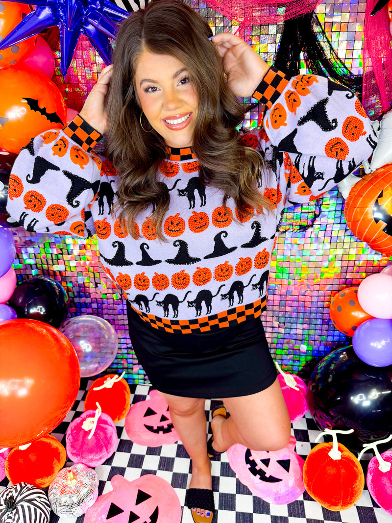 QOS- Lavender, Orange, Black Halloween Sweater