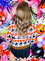 QOS- Lavender, Orange, Black Halloween Sweater