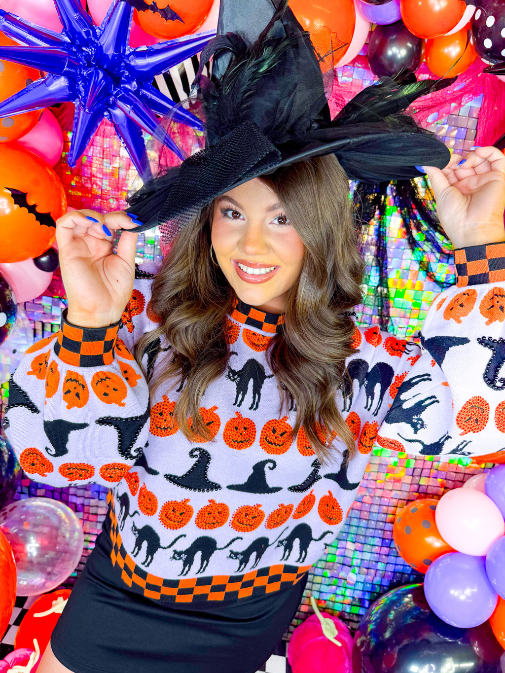 QOS- Lavender, Orange, Black Halloween Sweater