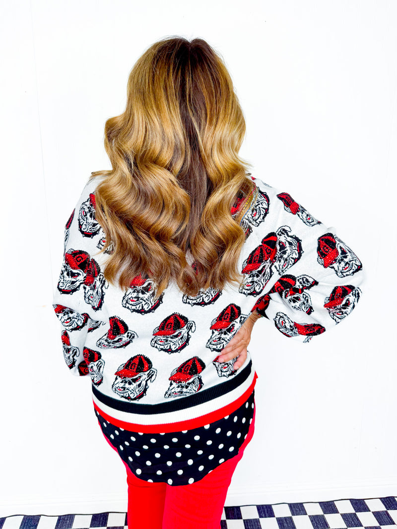QOS- UGA Knit Mascot Rhinestone Cardigan