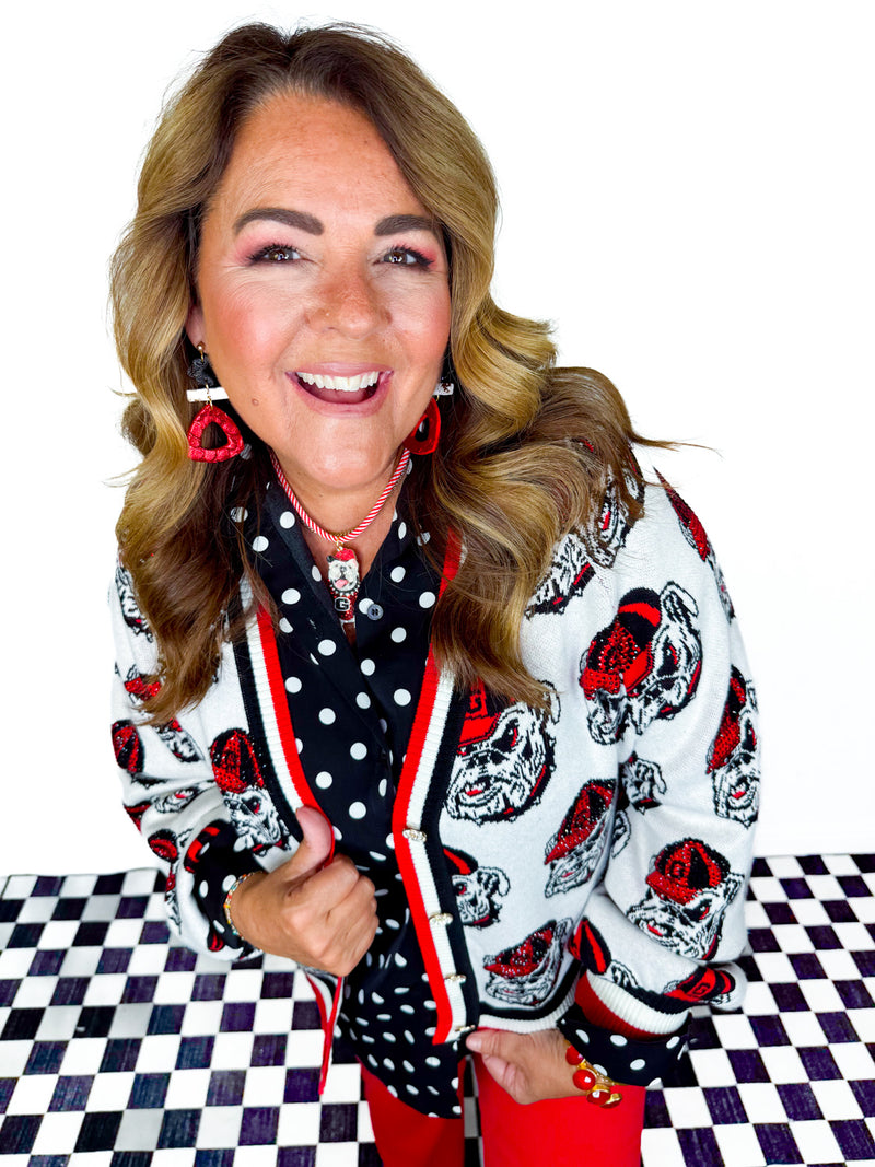 QOS- UGA Knit Mascot Rhinestone Cardigan