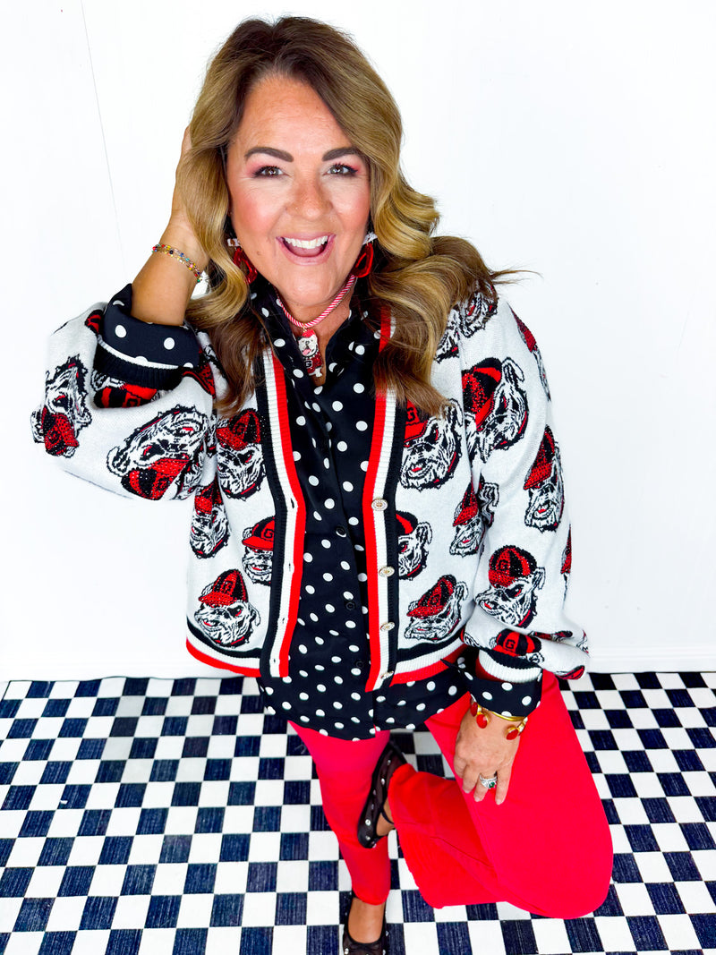 QOS- UGA Knit Mascot Rhinestone Cardigan