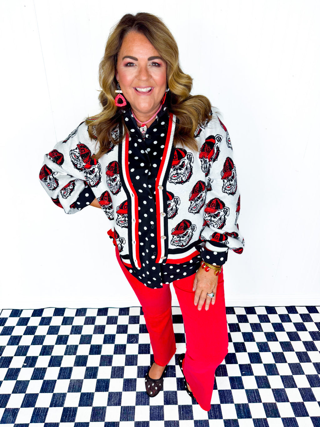 QOS- UGA Knit Mascot Rhinestone Cardigan