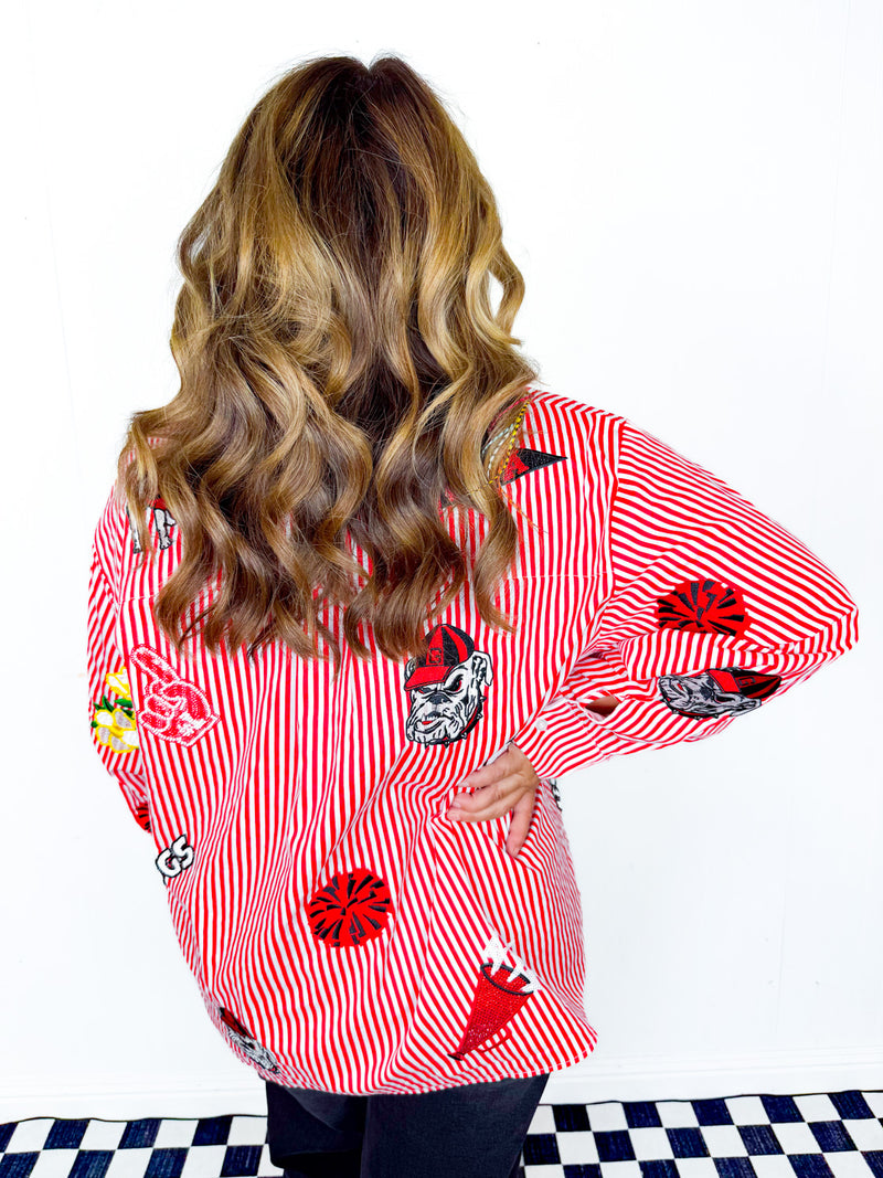 QOS- Licensed UGA- Icon Stripe Button Down