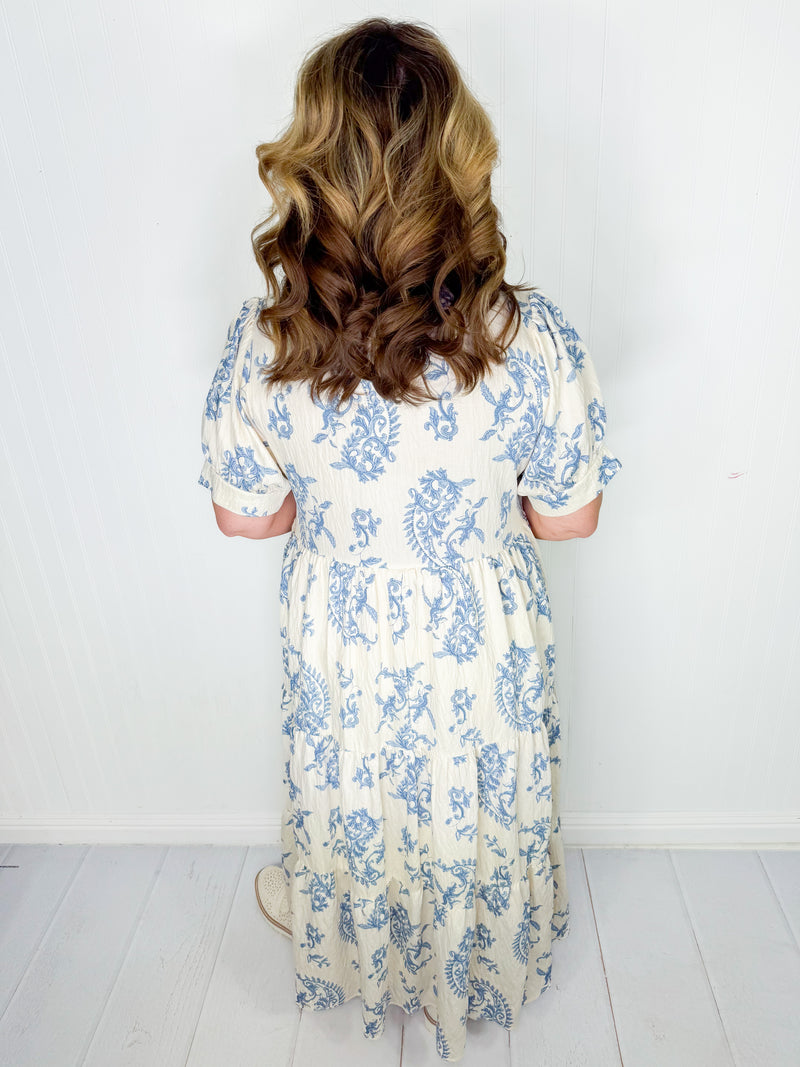 Petals and Paisley Maxi Dress - Blue