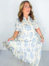 Petals and Paisley Maxi Dress - Blue