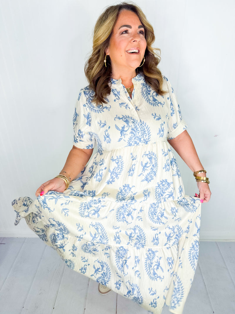 Petals and Paisley Maxi Dress - Blue