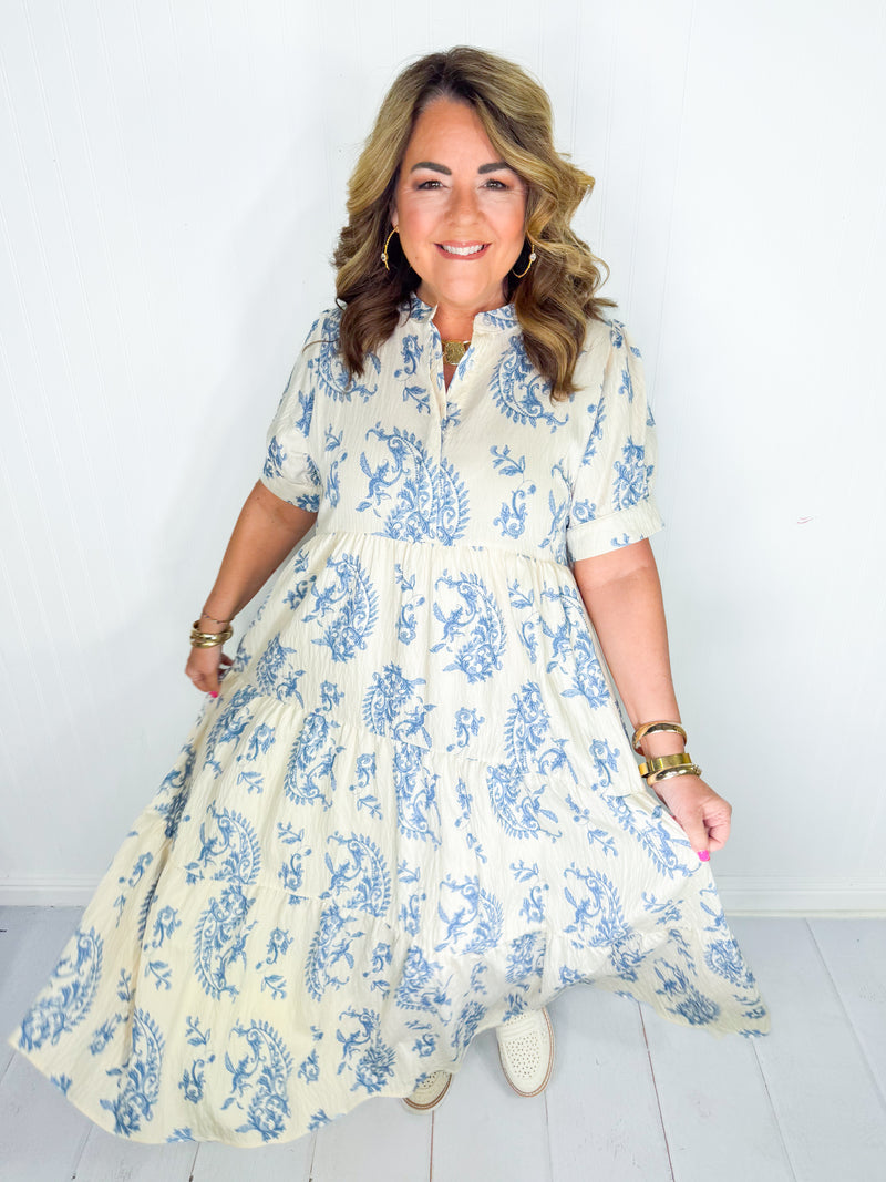 Petals and Paisley Maxi Dress - Blue