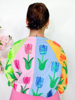 QOS- Neon Colorblock Tulip Sweatshirt